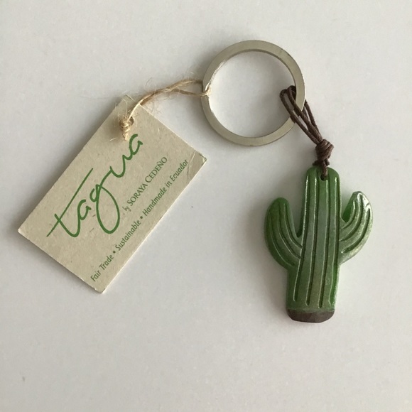💚 NEW Green Cactus Key Ring Chain Carved Tagua Nut Ecuador West Desert Cowgirl - Picture 6 of 9